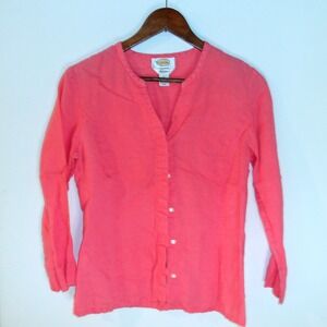 Talbots Linen Button‎ Down Shirt Coral Pink Long Sleeve Casual Top Size 6 /#6126